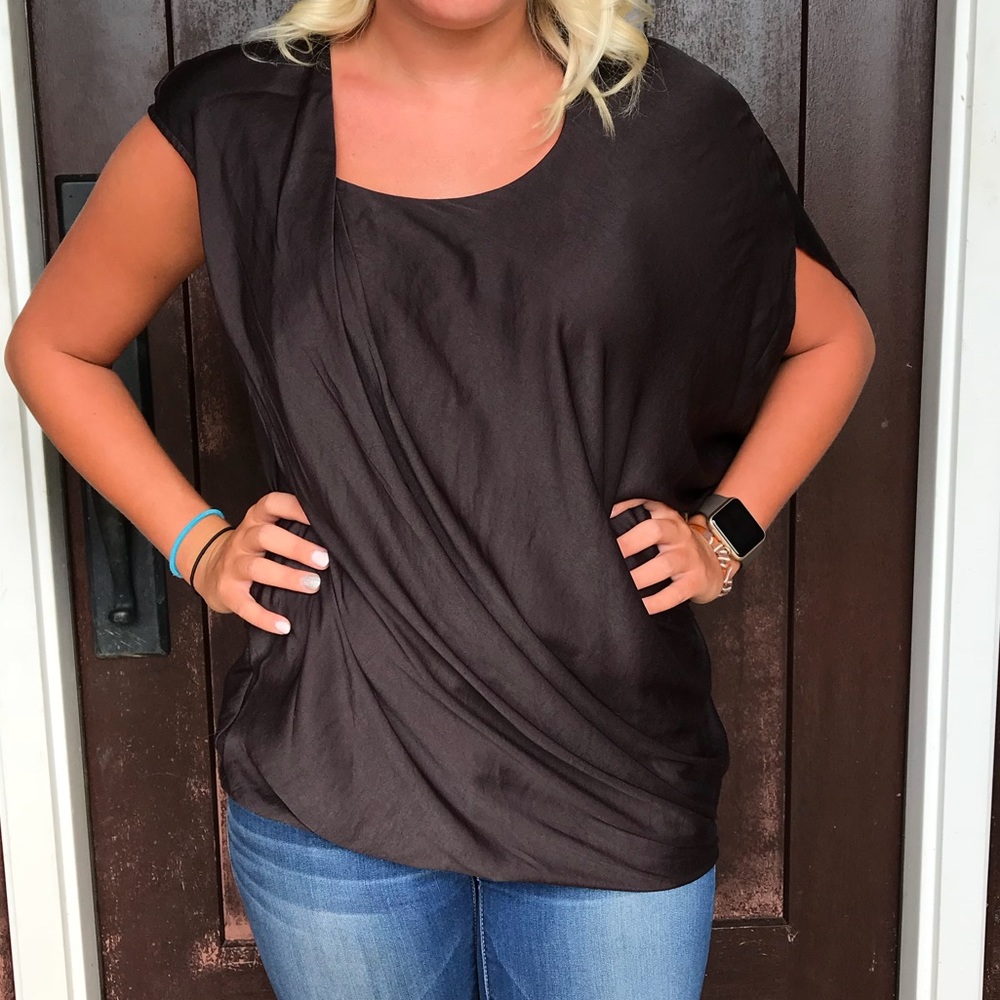 Helmut Lang Brown Flowy Asymmetrical Blouse Small